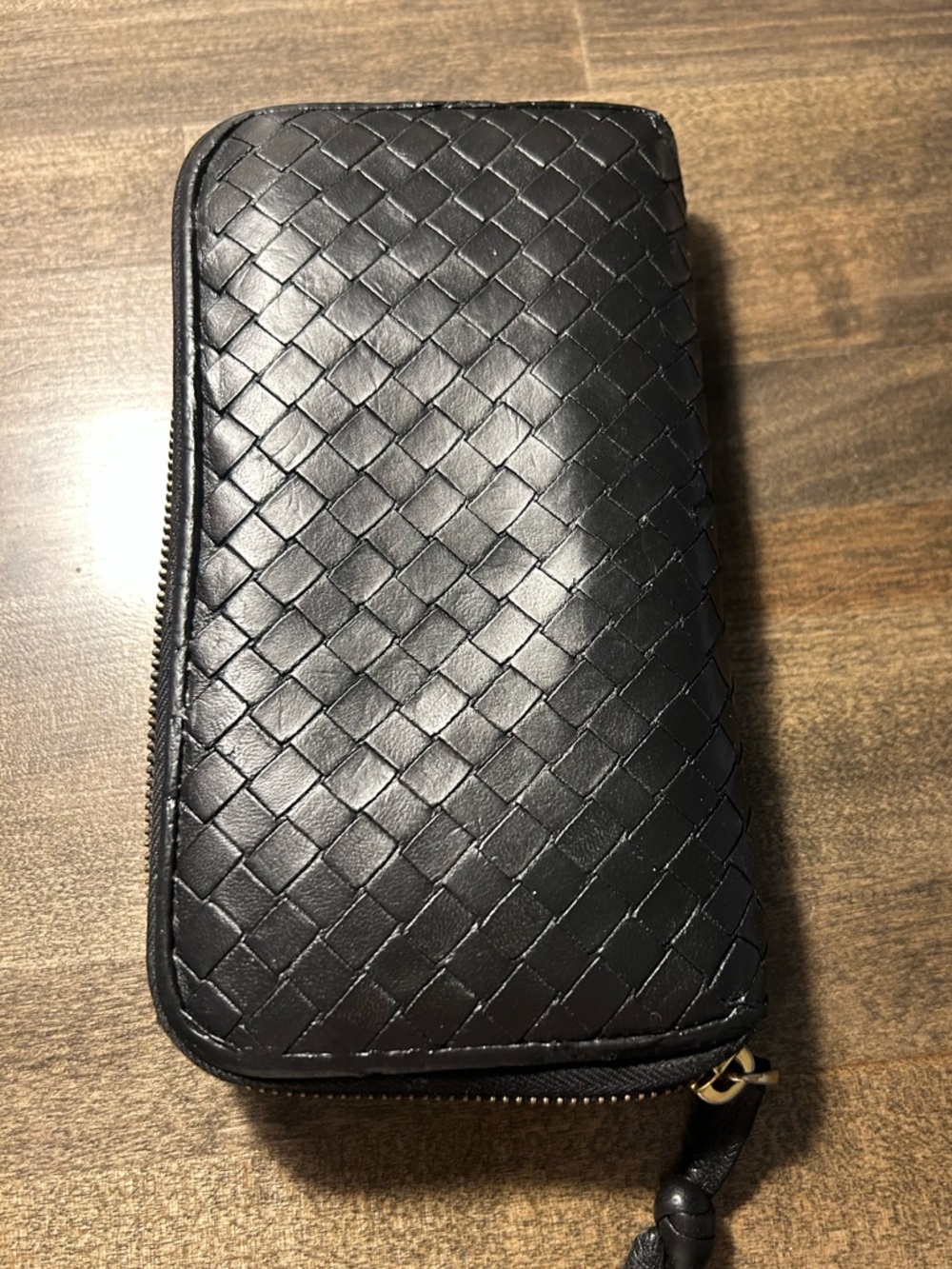 Bottega Veneta Black Intrecciato Zip-Around Leather Wallet